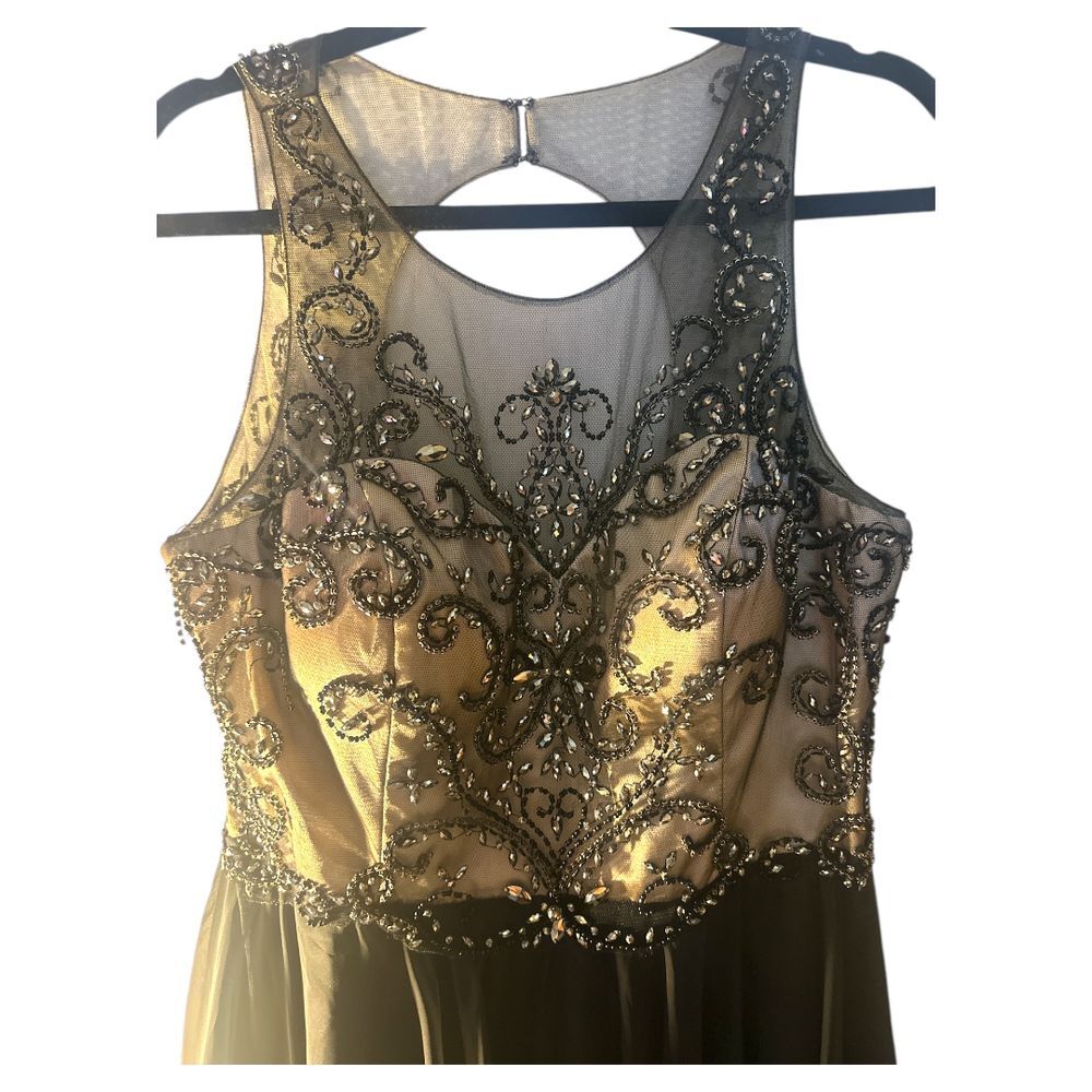 Alyce Paris Black Beaded Mesh Bodice Cocktail Dress Short Chiffon Dress Size 14 - Picture 2 of 10